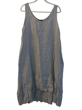 100% linen dress Sleeveless Linen Eyelet Hem Dress XL